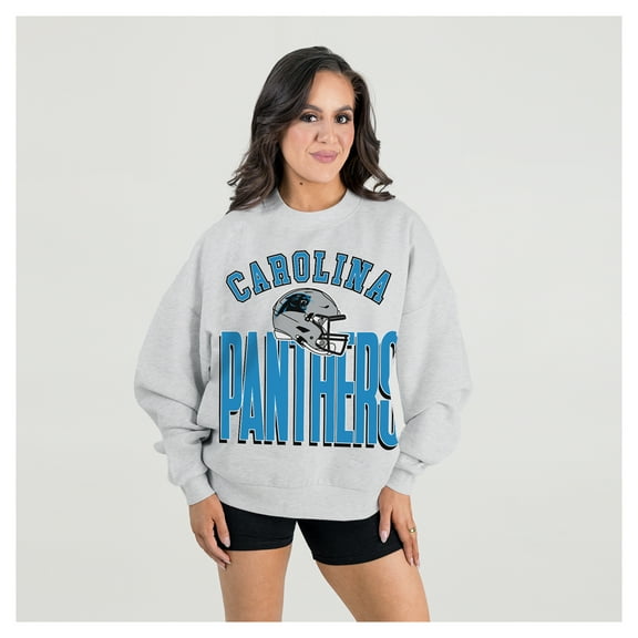 Women's Gameday Couture Ash Carolina Panthers Fierce Focus Premium Oversized Fleece Pullover Sweatshirt