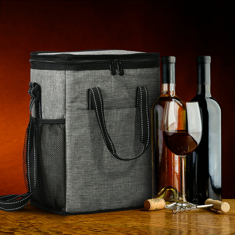 Imperial Home Wine Carrier Tote Bag - Insulated Wine Bottle Holder or Wine Case Picnic Set Blue 1 Bottle