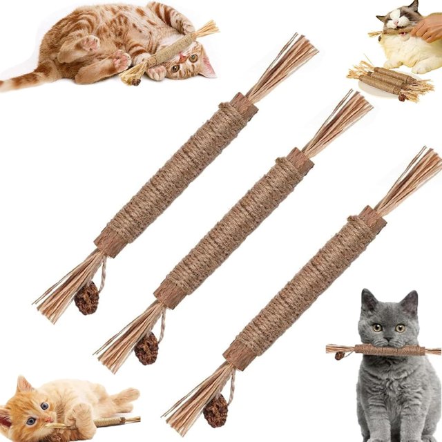 LAICAIW Nuna Pets Cat Chew Stick, Nunapets Cat Chew Toy, Nunapets Natural Silvervine Stick Cat Chew Toy, Nunapets Sticks for Cats (3pcs)