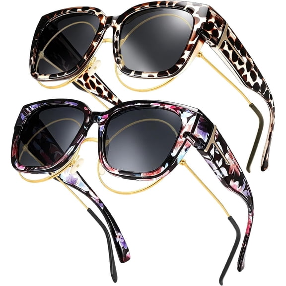 2 Pairs Polarized Fit Over Glasses Sunglasses for Women, Lightweight OTG Sunglasses UV400 Protection for Driving