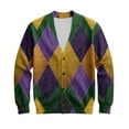 thumbnail image 6 of QHRMKOG Men Cardigan Relaxed Fit Mardi Gras Carnival Graphic V Neck Cardigan Sweater Fashion Long Sleeve Button Cardigans Winter Kniteed Sweater Purple 2XL, 6 of 7