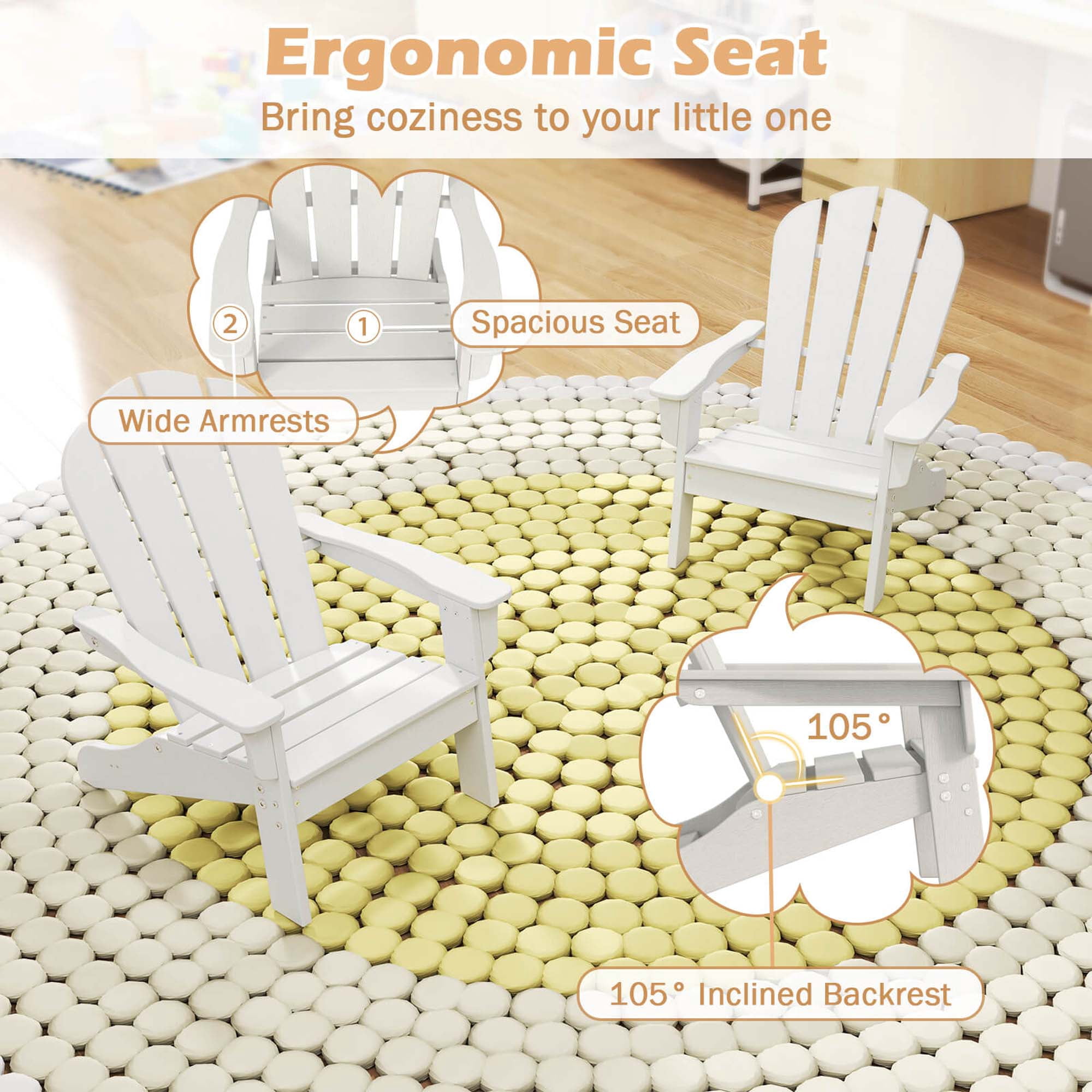 Costway Kids Adirondack Chair with High Backrest Armrests Fire Pit Chair for Kids Ages 3-8 White