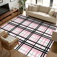 thumbnail image 2 of 8x10 Area Rugs, Pink Black Plaid Non-Skid Rubber Backing Large Rectangle Rugs - Living Room Bedroom Home Office, Farmhouse Pink Black Checkered Indoor Floor Mat Carpets Washable Rug, 2 of 9