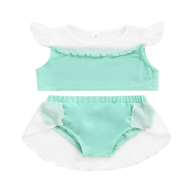 AMERTEER Kids Baby Girl Swimsuit Flying Sleeve Tops+Mesh Ruffle Triangle Shorts 2PCS Summer Holiday Beachwear Set