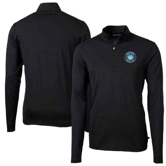 Men's-Cutter & Buck  Black Charlotte FC Virtue Eco Pique Recycled Quarter-Zip Pullover Top