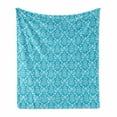 thumbnail image 1 of Blue and White Soft Flannel Fleece Blanket, Pattern with Antique Damask Vintage Venetian Curly Leaf Motifs Tile, Cozy Plush for Indoor and Outdoor Use, 70" x 90", Sky Blue and White, by Ambesonne, 1 of 6