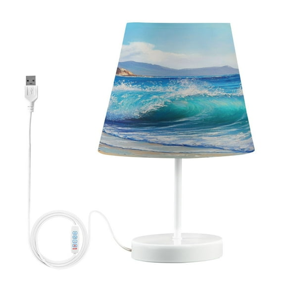 Table Lamps 3 Color 10 Way Dimmable LED Nightstand Lamp for Bedroom, Living Room, Home Office Ocean Waves Medium