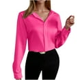 thumbnail image 2 of Sevevn Long Sleeve Tops for Women Women's Solid Color Flip Collar Fall And Winter Long Sleeve Loose Blouse Tops Rollbacks, 2 of 8