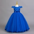 thumbnail image 4 of HXWCHs Robe à Manches Courtes Élégante à Manches Longues avec Garniture en Dentelle Robe de Soirée Robe Formelle pour Filles Bleu 7-8 Ans, 4 of 7