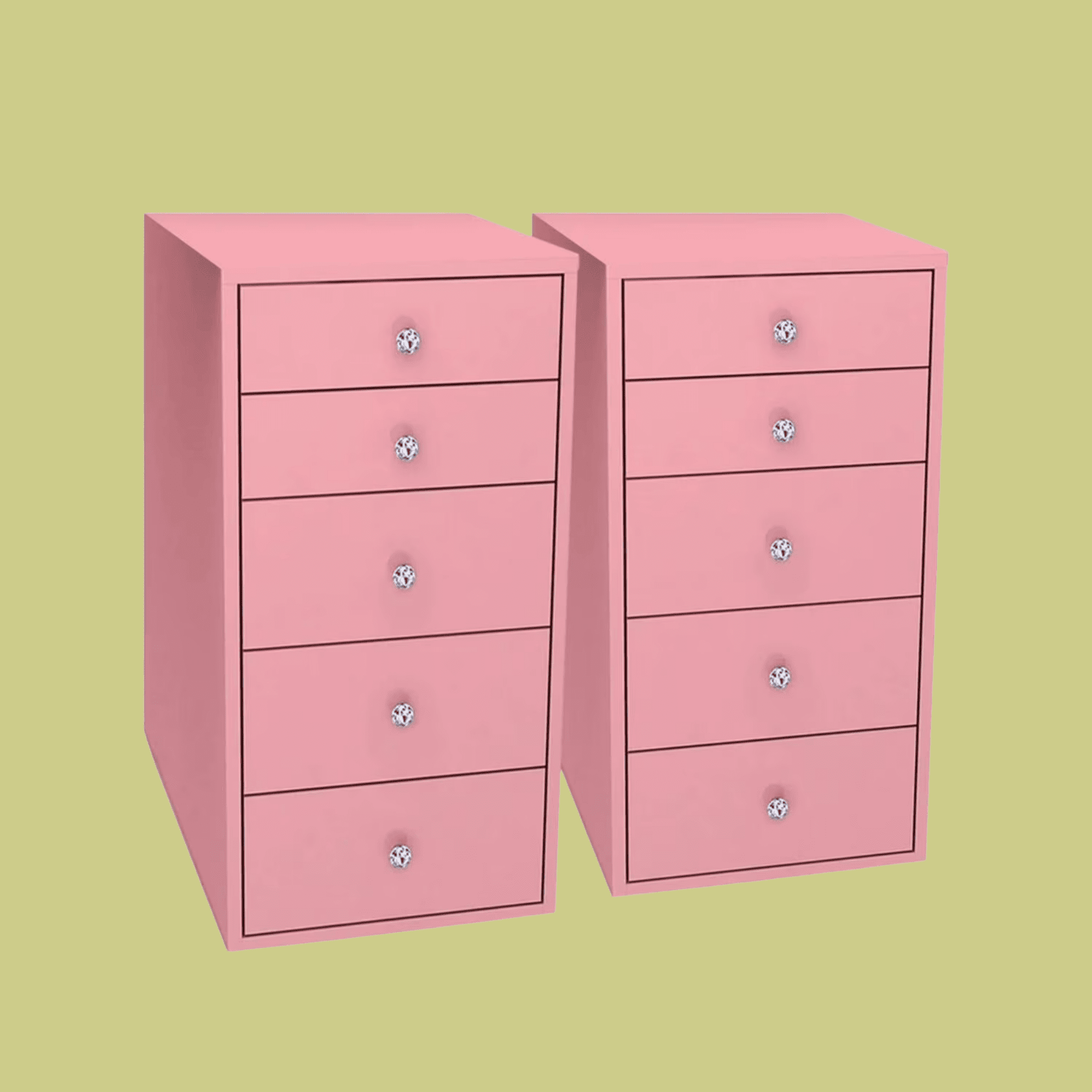 Impressions Vanity SlayStation 5 Drawer Makeup Vanity Storage Unit with Drawer Knobs (Pink)