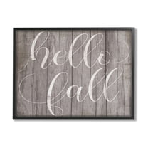 Stupell Industries Hello Fall Phrase Rustic Grain Pattern Minimal Typography Graphic Art Black Framed Art Print Wall Art, 20x16, by Daphne Polselli
