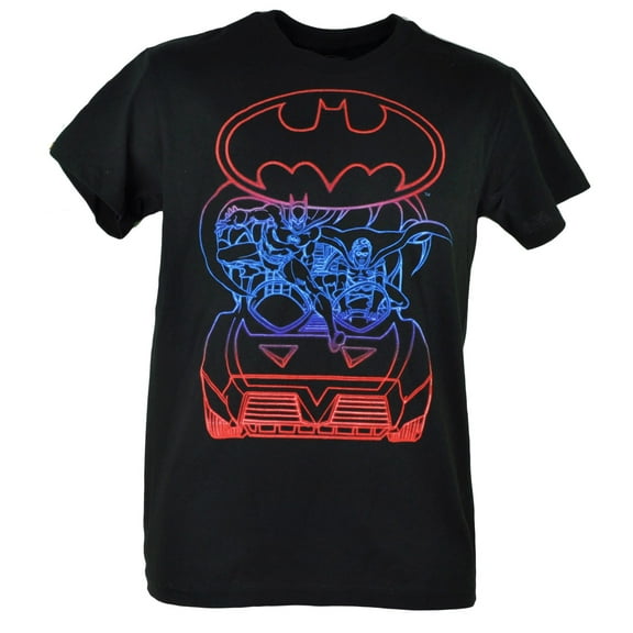 DC Comics Batman Dark Knight Robin Batmobile Outline Hero Blk Tshirt Tee XLarge