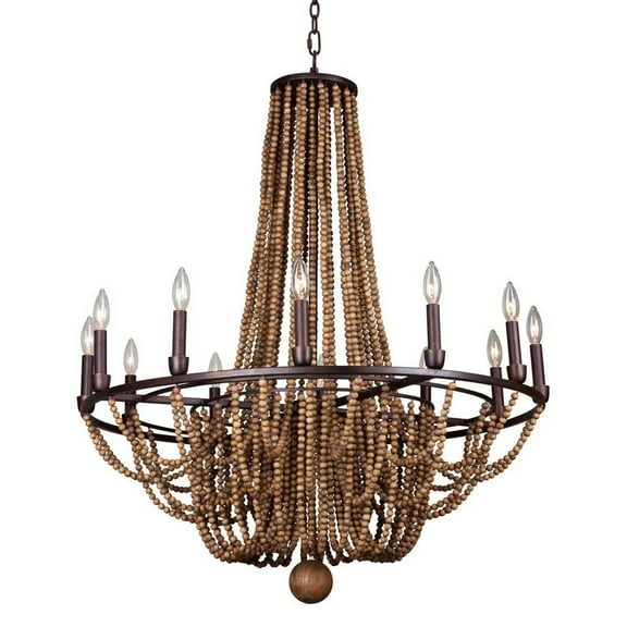 Kalco Lighting Beechwood 12-light Farmhouse Wood Chandelier in Royal Mahogany