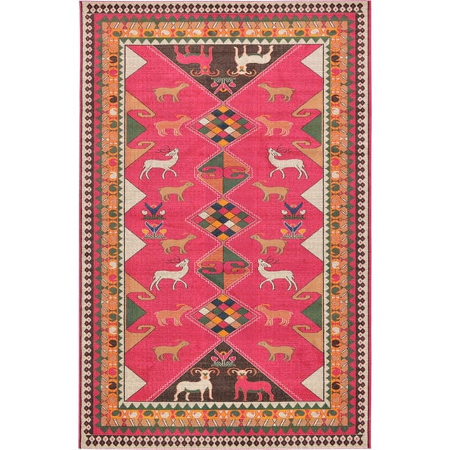 Unique Loom Sedona Over-Dyed Animals Rug 10' 6 x 16' 5 Rectangle Pink/Beige