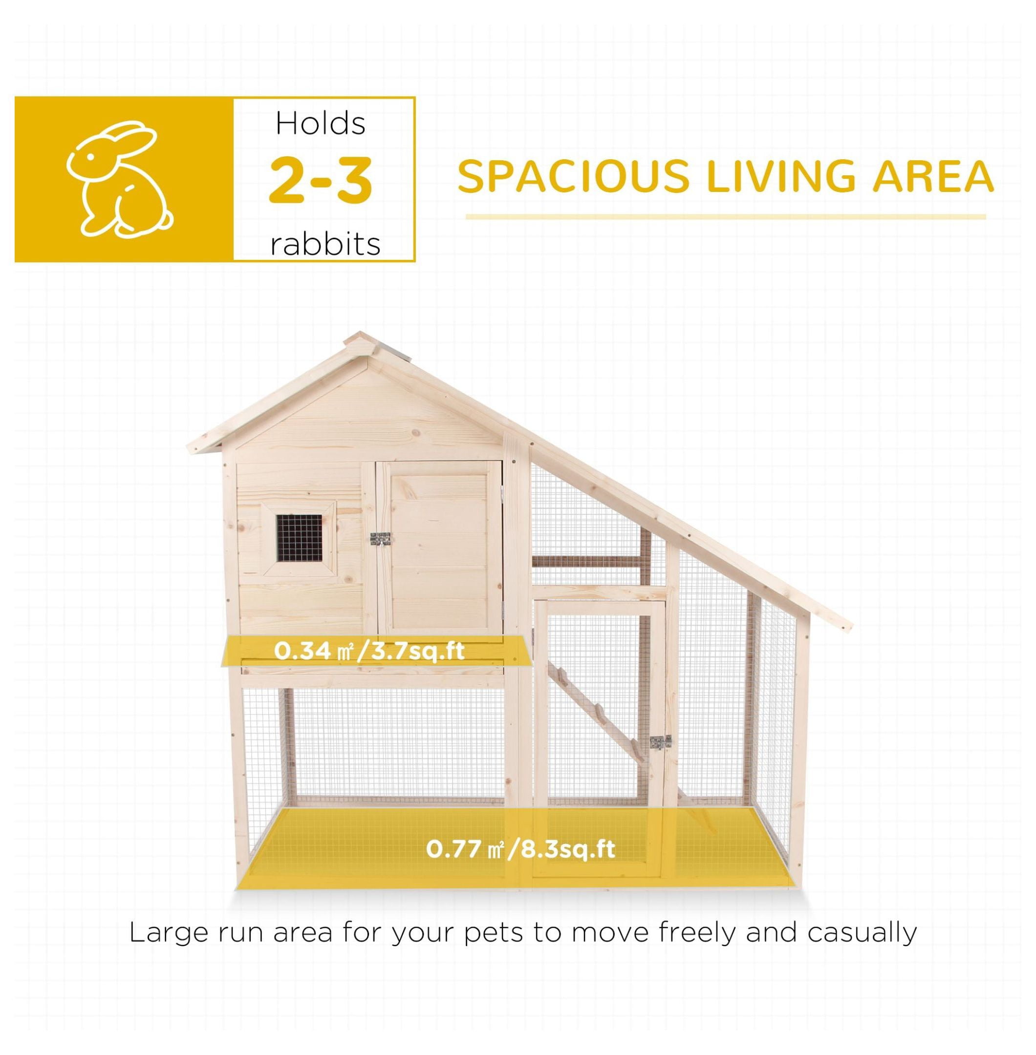 Wood Rabbit Hutch 2-Tier Small Animal House with Ramp & Run Natural 55" L