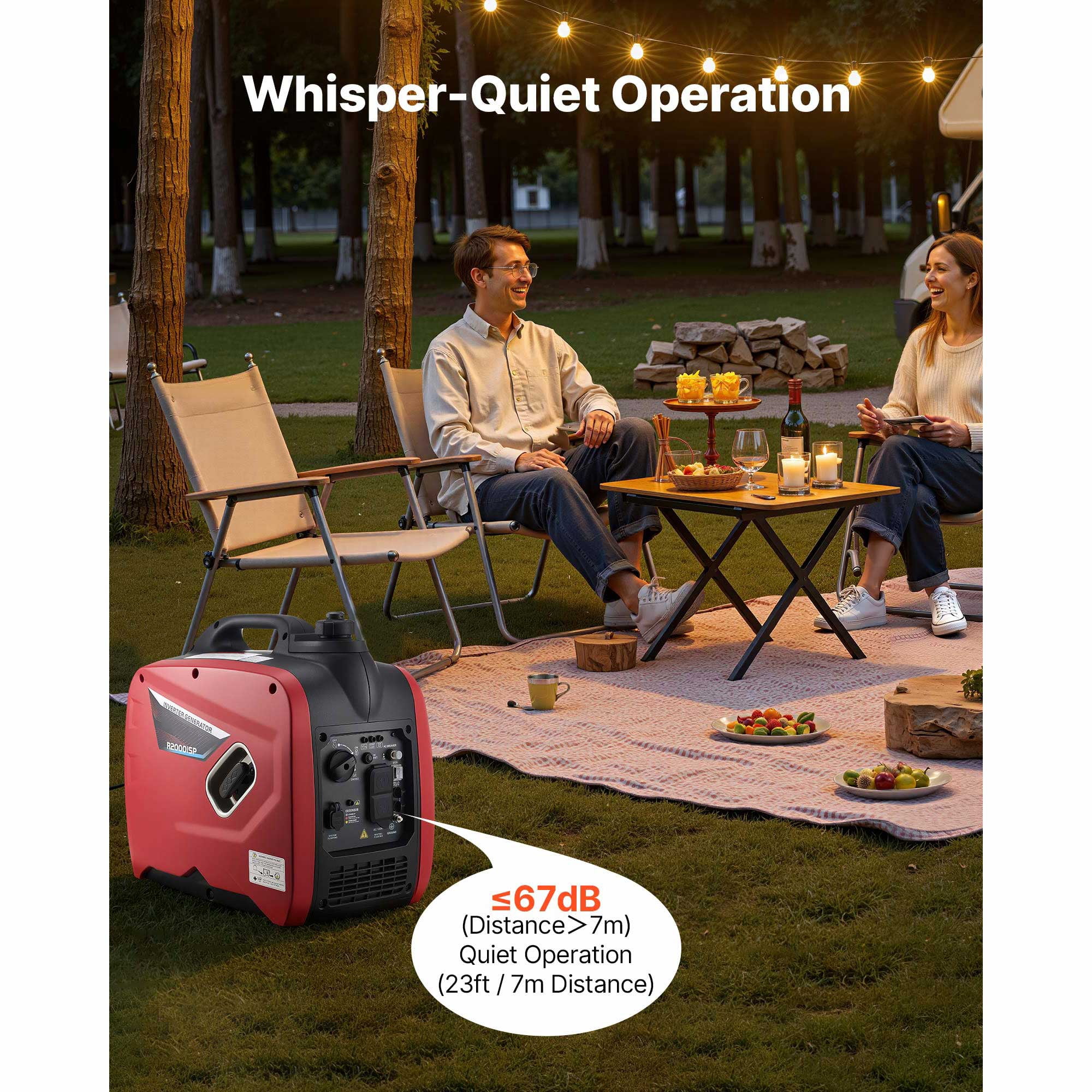 KFFKFF Portable Gas-Powered Inverter Generator, 2900W Peak Output, Quiet Operation for Home Use, Compact Design with CO Sensor, Orange/Black