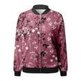 thumbnail image 4 of Women's Bomber Jacket Causal Floral Zip Up Long Sleeve Coat with Pockets 2025 Lightweight Loose Fall Fashion Outerwear Cardigan, 4 of 5