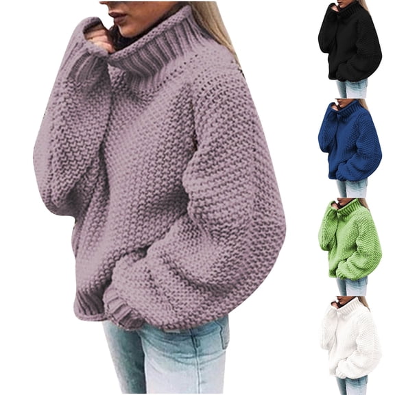 LOVZFMLL Sweaters for Women Acrylic Turtleneck Chunky Pullover Solid Color Casual Fashion Loose Long Sleeve Tops Warm Fall Winter Clothes
