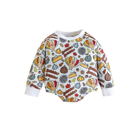 LMLYSoH Baby Girls Boys Sweatshirts Rompers Thanksgiving Clothes Turkey Letter Pumpkin Print Crew Neck Long Sleeve Toddler Bodysuits