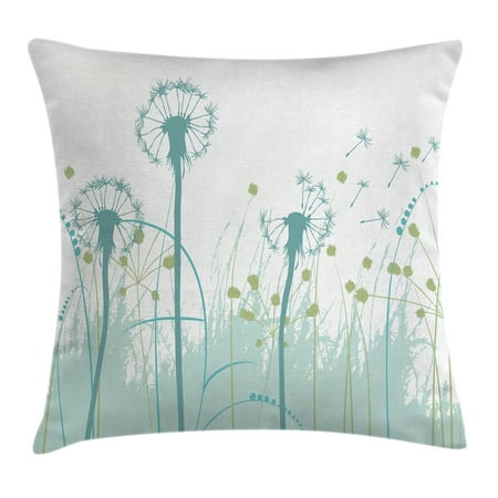Spring Foliage - Spring Throw Pillow Cushion Cover, Silhouette Dandelion Floral Foliage Seasonal Blooms Botany Eco Illustration, Decorative Square Accent Pillow Case, 16 X 16 Inches, Khaki Almond Green, by Ambesonne