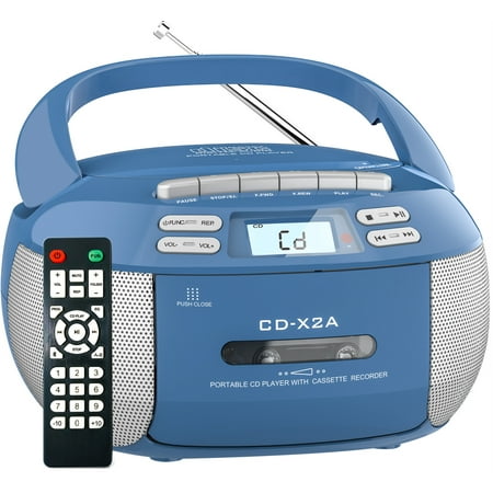 Jazmm CD Player Combo with Bluetooth  Boombox Cassette Portable CD Players  Support AM FM Radio/Remote Control/AUX/USB/Earphone  AC/Battery Operated  LCD Display for Home Kids Gift (Blue)