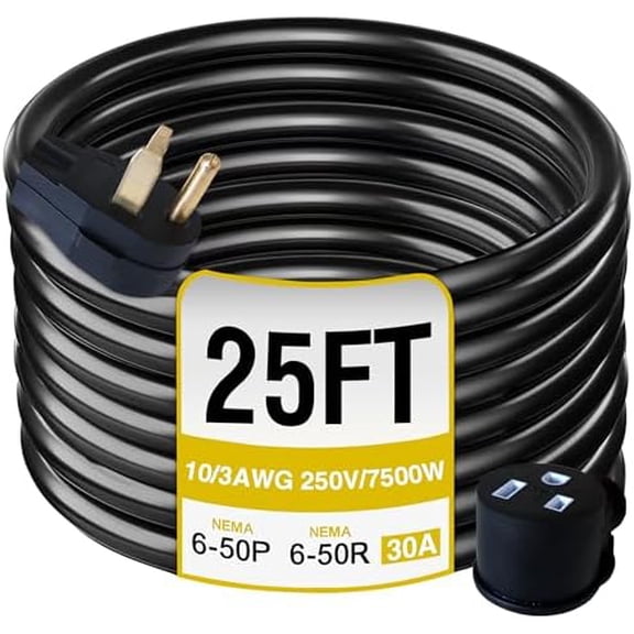 6-50P to 6-50R 250V/7500W 30 Amp 3 Prong Welder Extension Cord, 10 Gauge Heavy Duty Welding Cable, NEMA 6-50 Plug With ETL Listed (25FT)$$Tools & Hardware Other