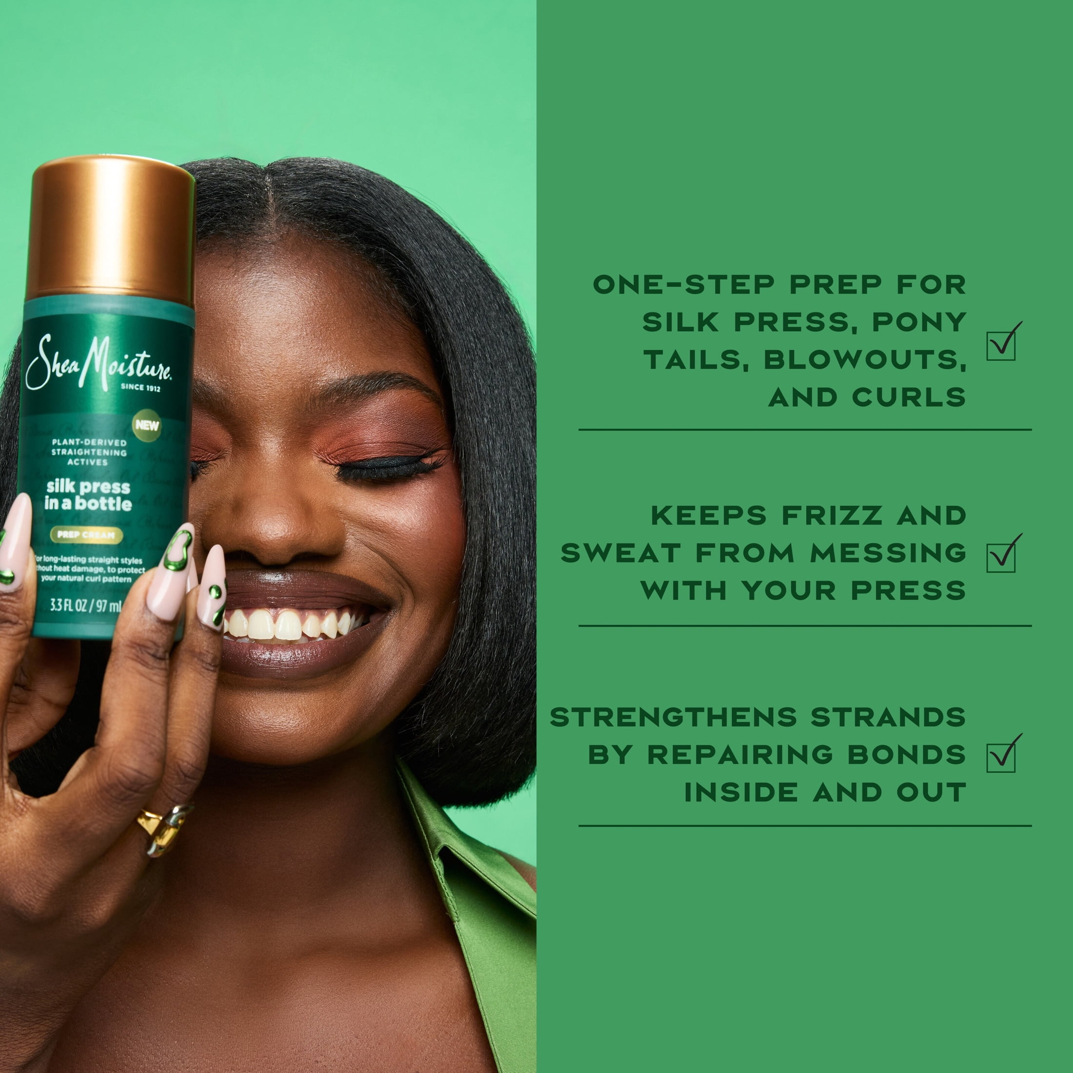 SheaMoisture Silk Press Prep Hair Cream with Plant-Derived Straightening Actives, Alma Oil & Hydroplex Technology Provides Heat Protection While Helping to Preserve Natural Curl Pattern, 3.3 fl oz