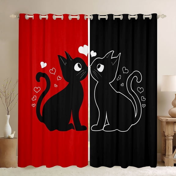 jejeloiu Black Cat Kitten Black Out Curtains,Happy Valentine'S Day Curtains Pack of 2 (42x63 Each),Western Valentine Gifts Bedroom Curtains For Men Women,Microfiber Bedroom Decor