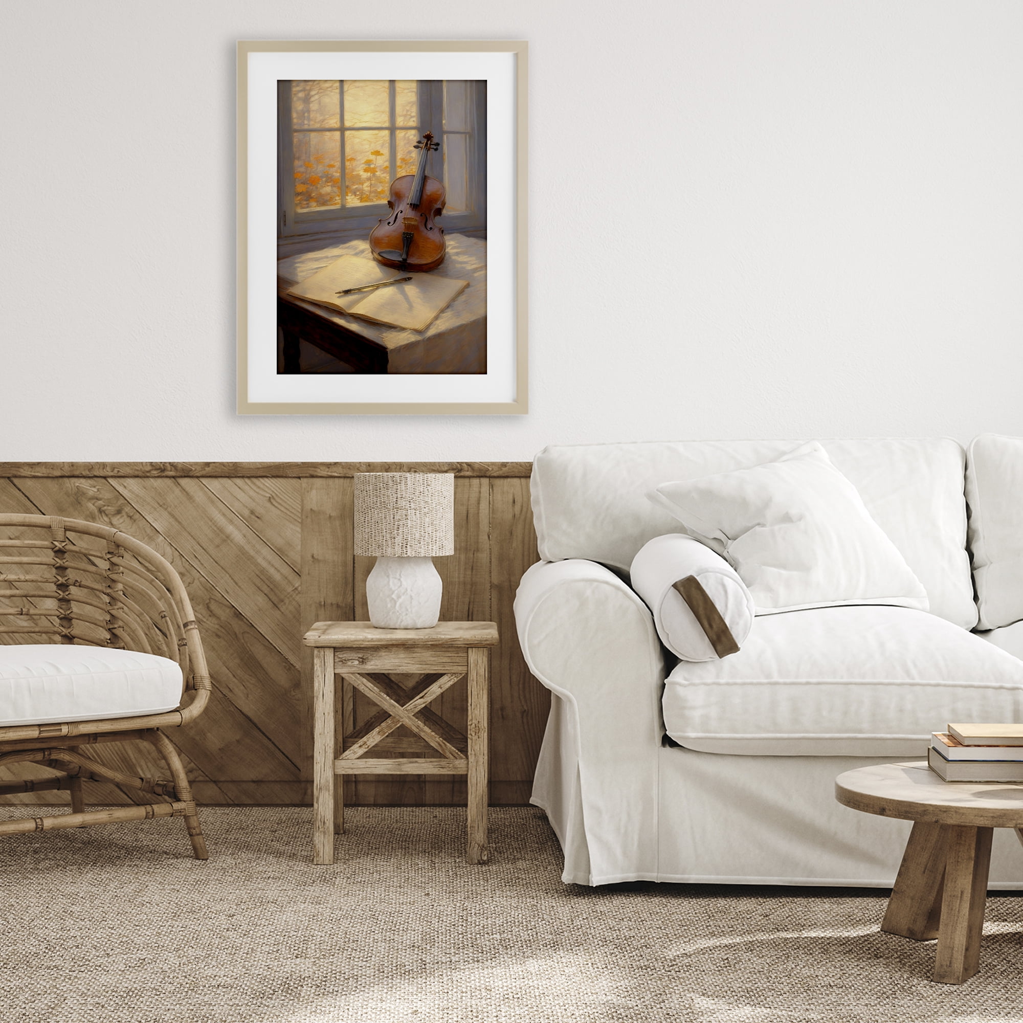 Stupell Industries Autumn Sunlit Violin Birch Framed Print Under Glass, design by Angie Hawke