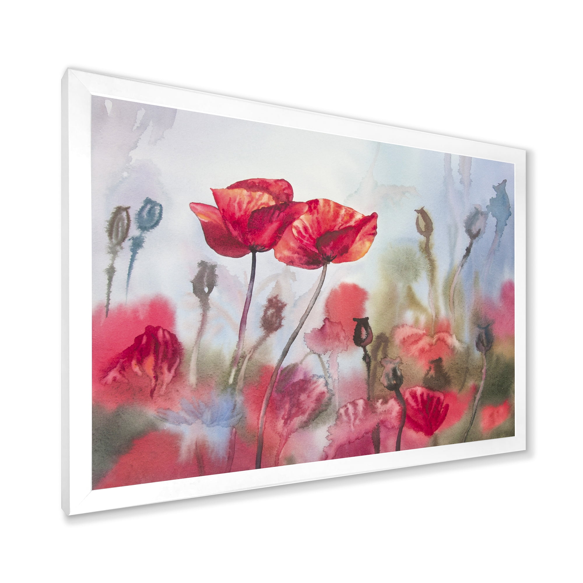 Designart 'Blossoming Red Poppies In The Meadow' Traditional Framed Art Print