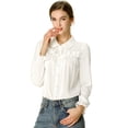 thumbnail image 1 of INSPIRE CHIC Blusa Camisa Tops Con Botones Manga Larga Pu?o Elástico Detalle De Volantes Para Mujeres Blanco S, 1 of 6