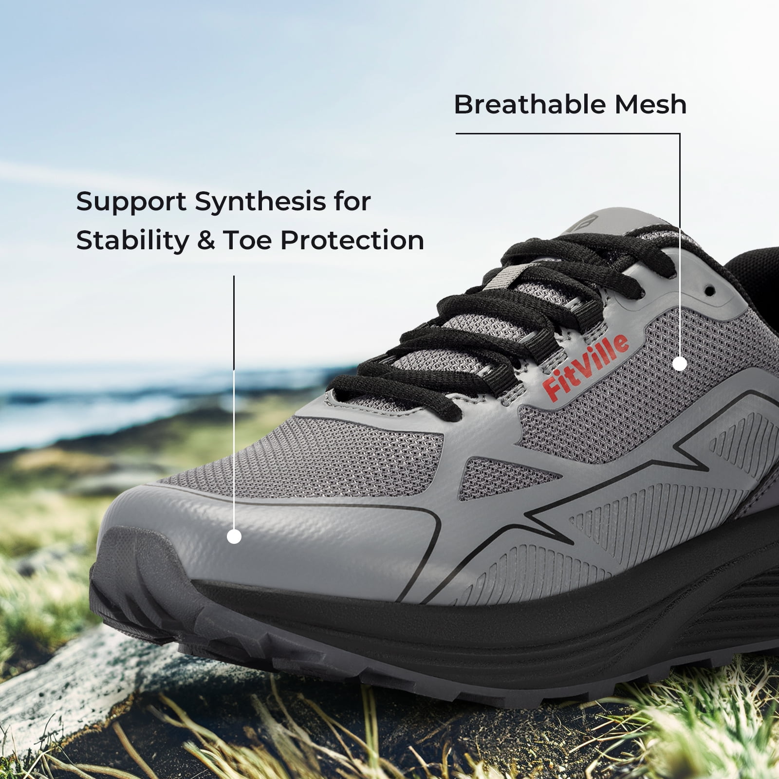 FitVille Mens Trail Running Shoes Extra Wide Walking  display picture 2