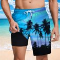 thumbnail image 2 of ZCFZJW Mens Swim Trunks with Compression Liner 2 in 1 Quick Dry Tropical Palm Tree Printed Summer Swimming Shorts Swimwear Bathing Suits with Pockets Sky Blue#01 XXXL, 2 of 6
