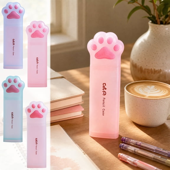 Summer Saving!Back_to_School Saving!School_Supplies!Under $1 dollars!Special Pencil Case Pouch, Cats Paw Shaped Plastic Pencil Case Multifunctional Stationery Organizer, Clear