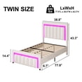 thumbnail image 2 of 4 EVER WINNER Twin Size Bed Frame with LED Lights, Velvet Upholstered Adjustable Diamond Headboard, Wooden Slats Support, Noise Free, No Box Spring Needed, White, 2 of 9