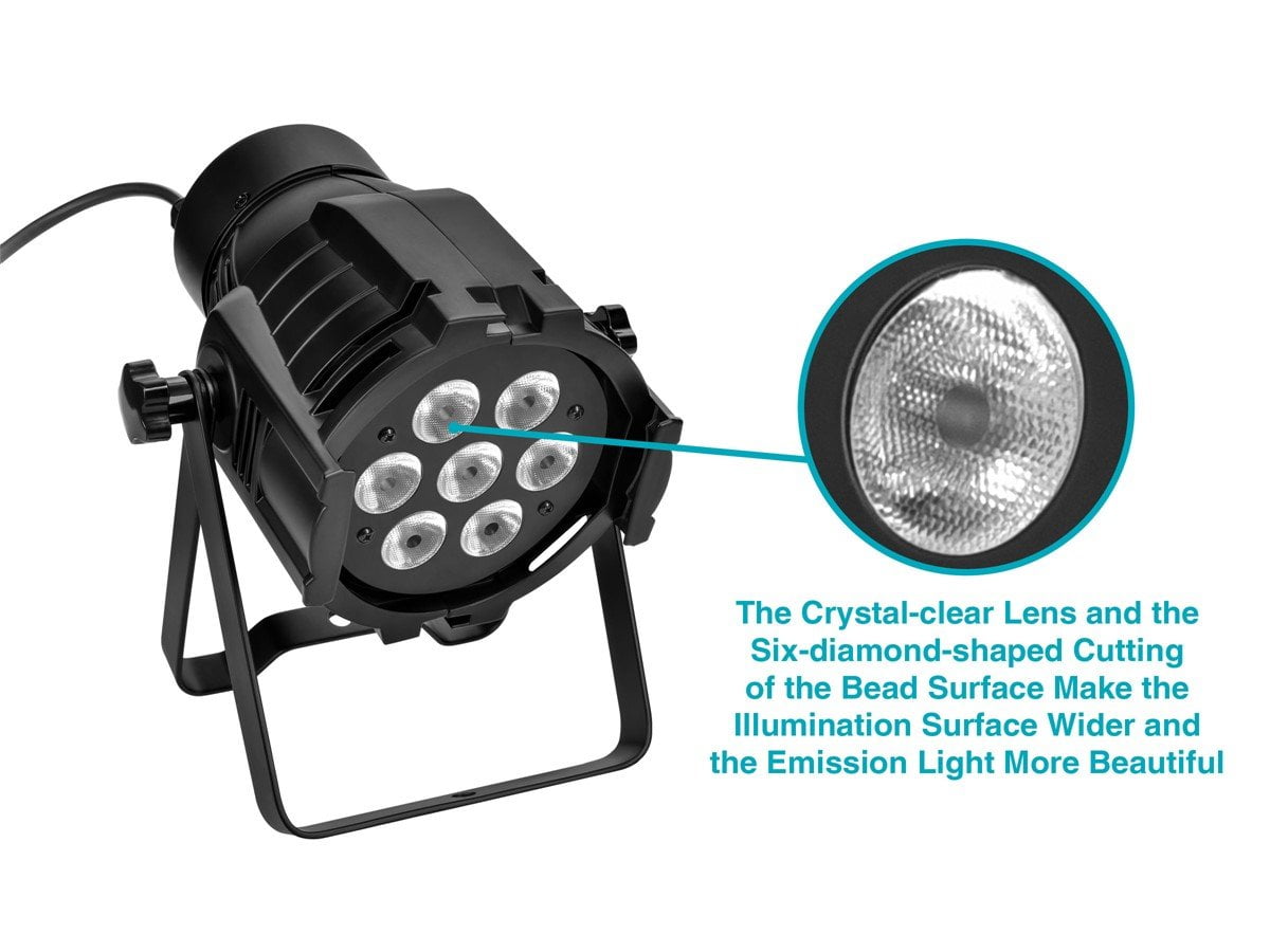 Monoprice PAR-575 Stage Light (RGBW) | Bright,  8 watt, x 7 LED, aluminum shell, built-in programs for dimming and strobe effect - Stage Right Series