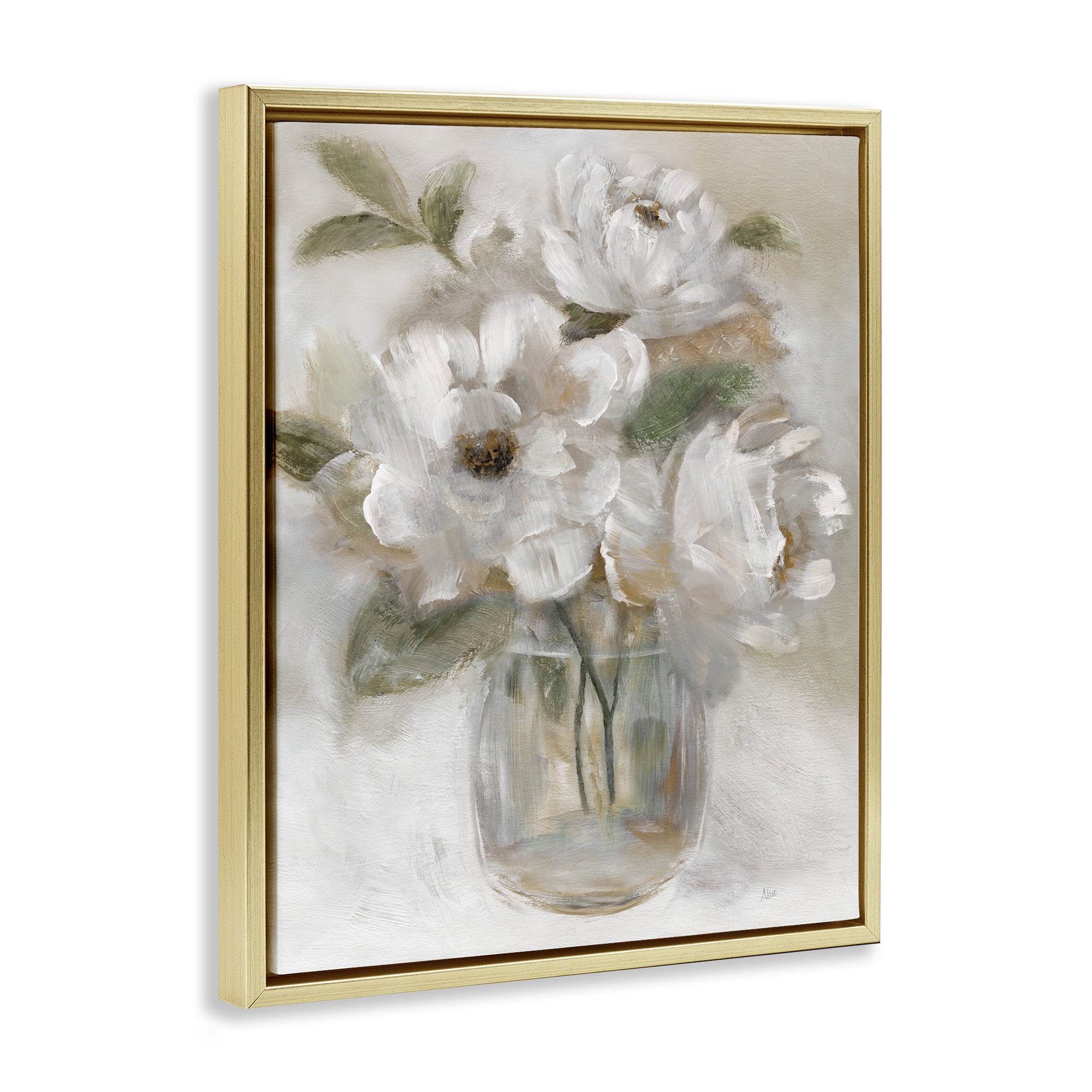 Stupell Industries Brushed Neutrals Bouquet Gold Framed Floater Canvas Wall Art, design by Nan