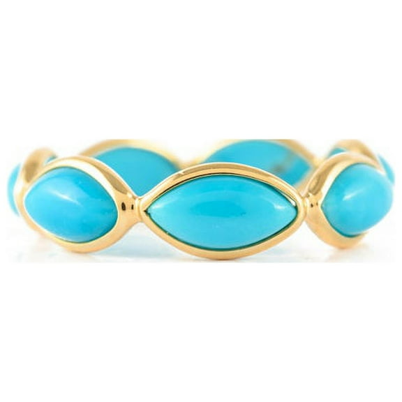 Modern Style Stackable Turquoise Eternity Band Ring in 18k Yellow Gold- Solid Gold Stackable Band