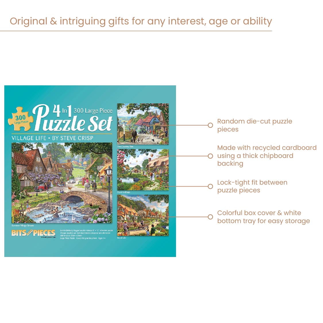 Bits and Pieces Jigsaw Puzzles Village Life 300 Piece 4-in-1 Multi-Pack 16" x 20"