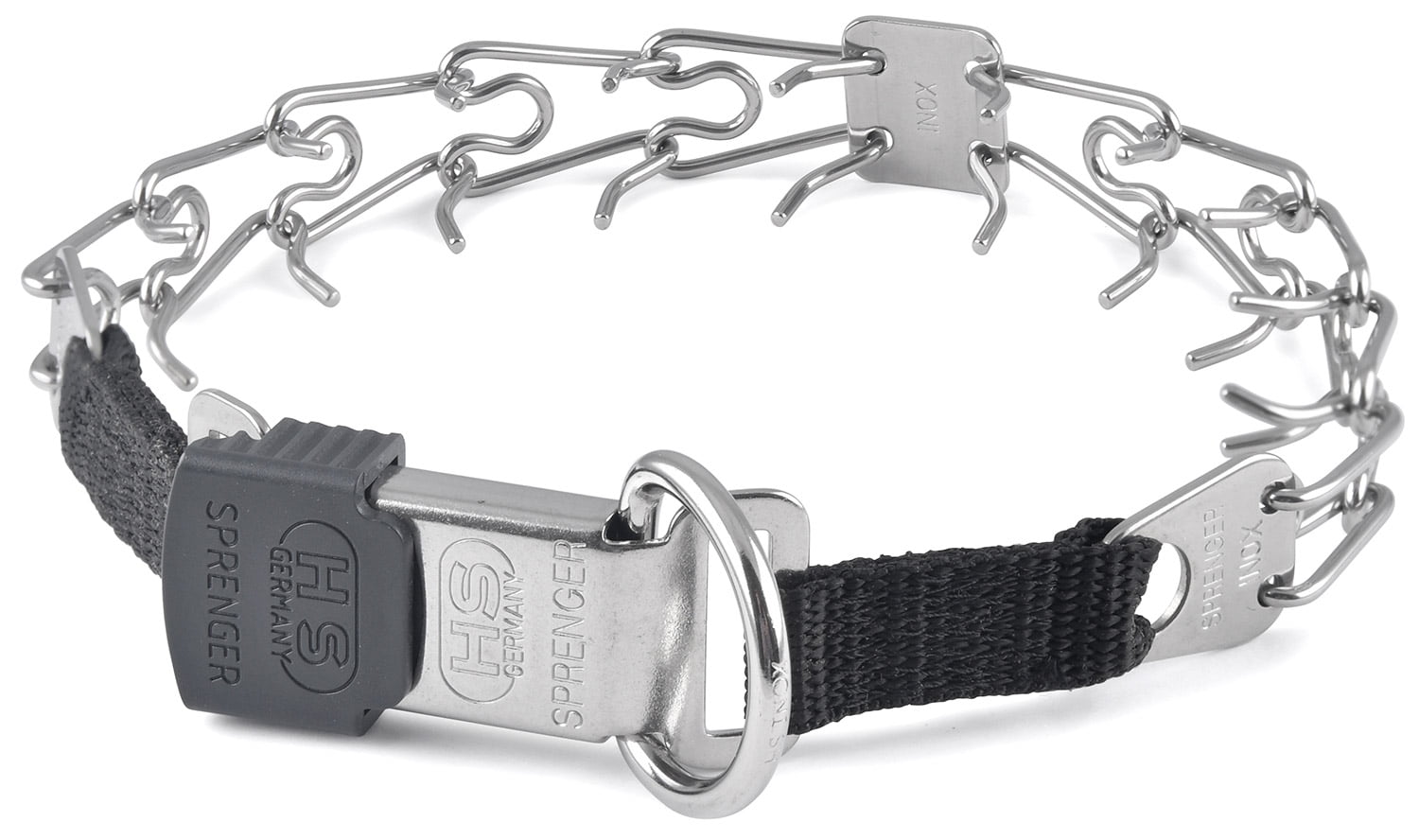 Stainless Steel Prong Collar with Security Buckle, 16"