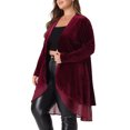thumbnail image 4 of Agnes Orinda Women's Plus Size Cardigan Ruffled Asymmetric Open Front Long Velvet Jackets 2X Burgundy, 4 of 6