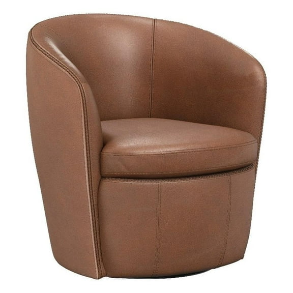 Maklaine Vintage Whiskey All Italian Leather Swivel Club Chair