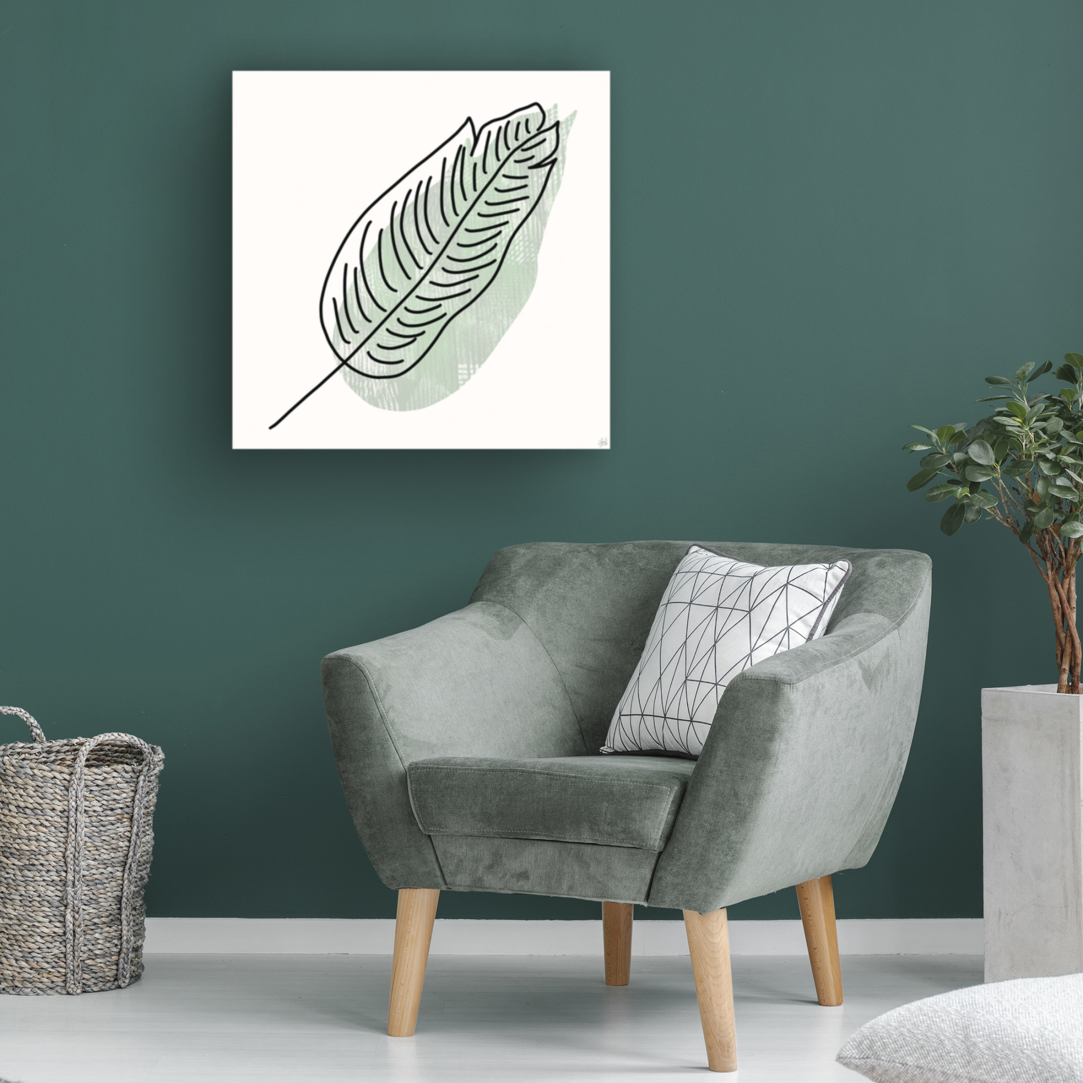 Canvas Wall Art - Line and Brush 'Leaf N Stamp 1' Wall Art for Living Room, Bedroom, or Office Décor by Trademark Fine Art - 14 x 14 Inches