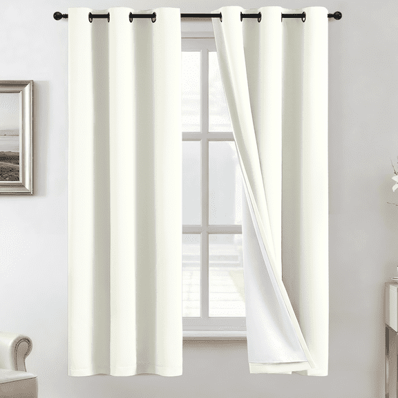 JIANCOL Cream Room Darkening 100% Blackout Curtains Grommet Window Treatments with White Liner Thermal Insulated Drapes Set of 2 Panels for Bedroom Living Room 40 Inches by 63 Inches Length