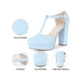 thumbnail image 4 of BLISSFUL STEP Women's Closed Toe Block Heels T-Strap Platform Pumps Sky Blue 7, 4 of 7