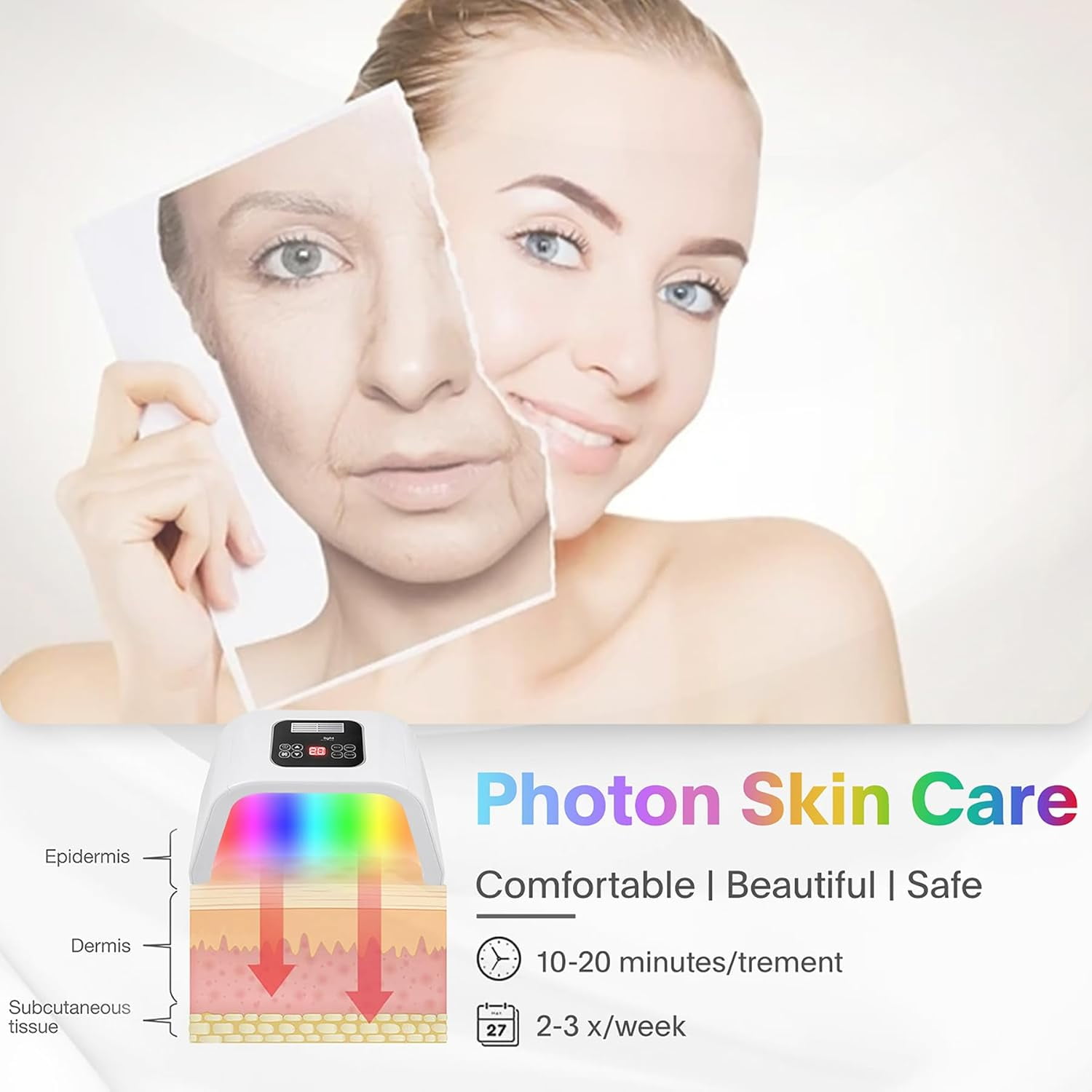SUWU LED-Face-Light-Therapy, 7 in 1 Color LED Face Mask Facial Body Beauty Equipment