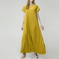 thumbnail image 4 of Women's Round Neck Pleated Maxi Dress Sleeveless Formal Evening Dress with Side Slits and Beaded Neckline for Gala Dinners,Yellow 3XL, 4 of 5
