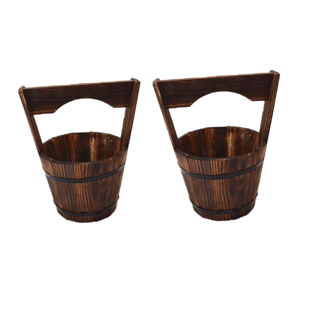 EXHUMKY Rustic Dark Brown Wooden Hanging Planter Set of 2 for and Cactus Indoor Outdoor Decorative Pots