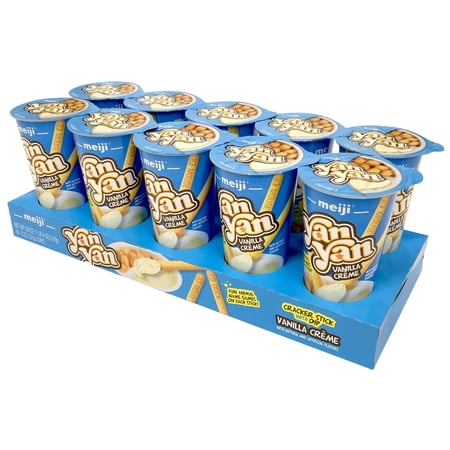 MEIJI Yan Yan Dipping Sticks, Vanilla Crème - 2 oz, Pack of 10 - Cracker Sticks with Fun Animals Phrases