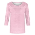 thumbnail image 5 of Lenpel Women's 3/4 Length Tops Trendy Sleeve Crew Neck Solid Color Embroidered T Shirts Casual Tunic Blouses, 5 of 5